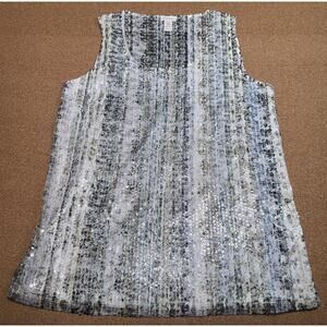 Chicos Women’s Size 0 White Green Tank Top Sparkle Sequin Geometric Print NWOT